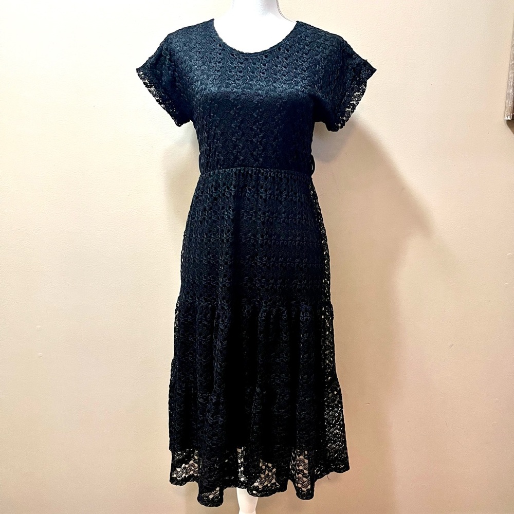 Elizabeth and Nicole Black Lace Long Dress Size Petite Medium